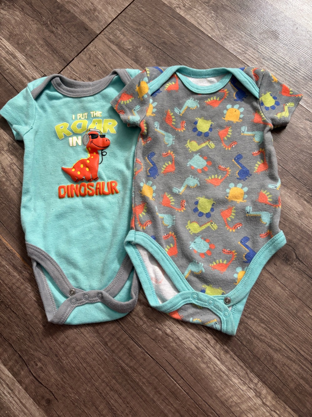 Kidgets Light Blue Dinosaur Graphic One-Piece Bodysuits (Bundled) 066-Bundle